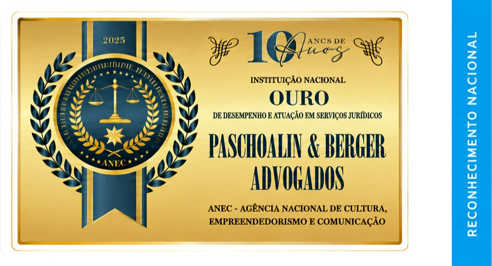 Selo Ouro de Desempenho e Atuação em Serviços Jurídicos – ANEC 2025 – Paschoalin Berger Advogados